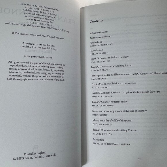 Frank O'Connor Critical Essays 2007 Edited by Hilary Lennon HC Four Courts Press - Picture 3 of 16